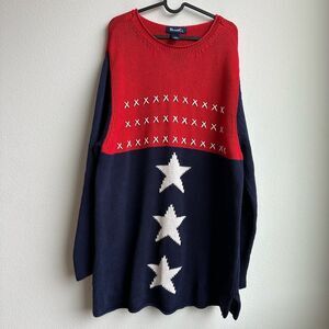 Vintage 4th of July Chunky Knit Patriotic American Flag Beach Boat Sweater 1x